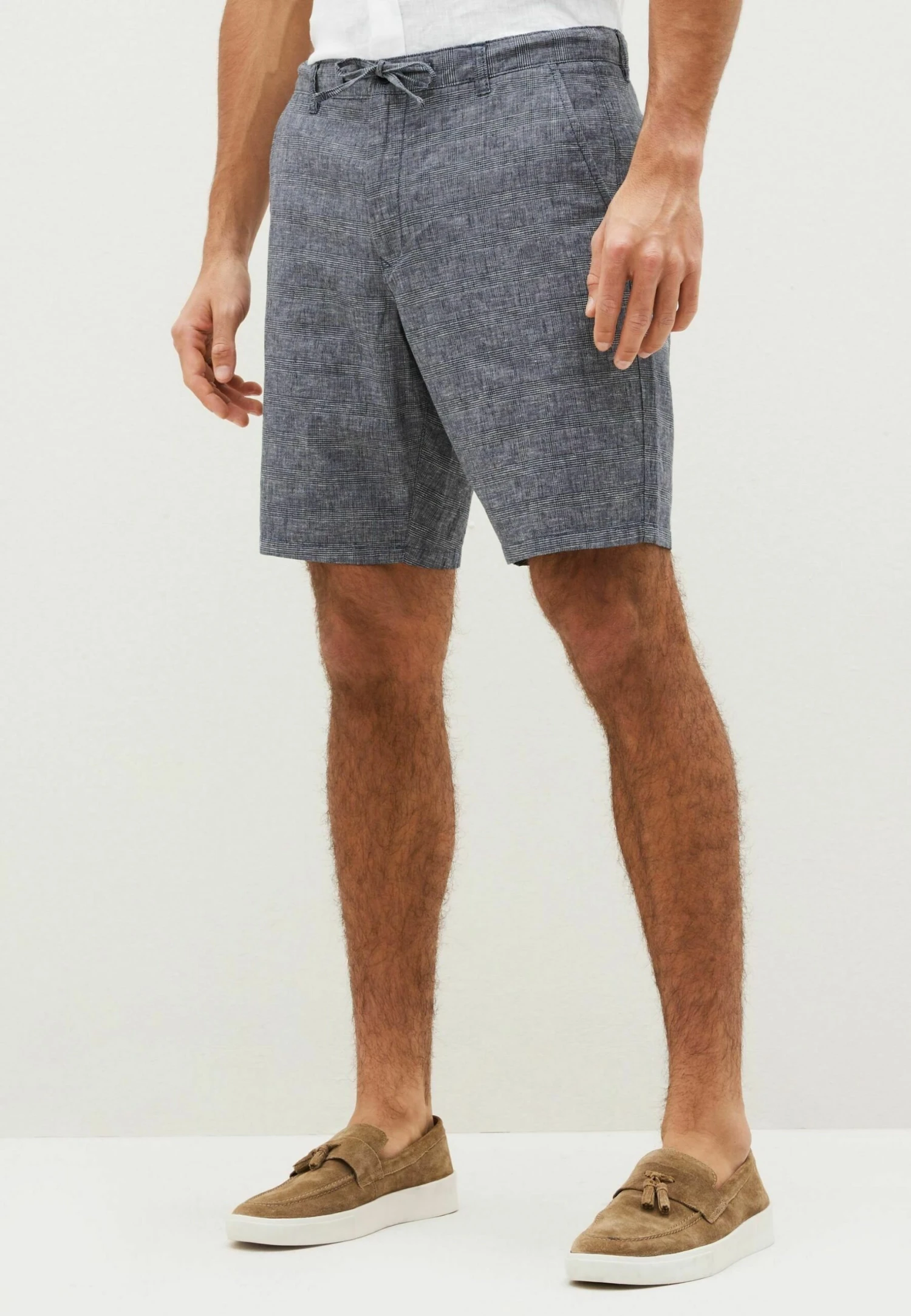 Next Regular Fit Linen Rich Shorts - Shorts - Blue Check 3 Next Regular Fit Linen Rich Shorts - Shorts - Blue Check