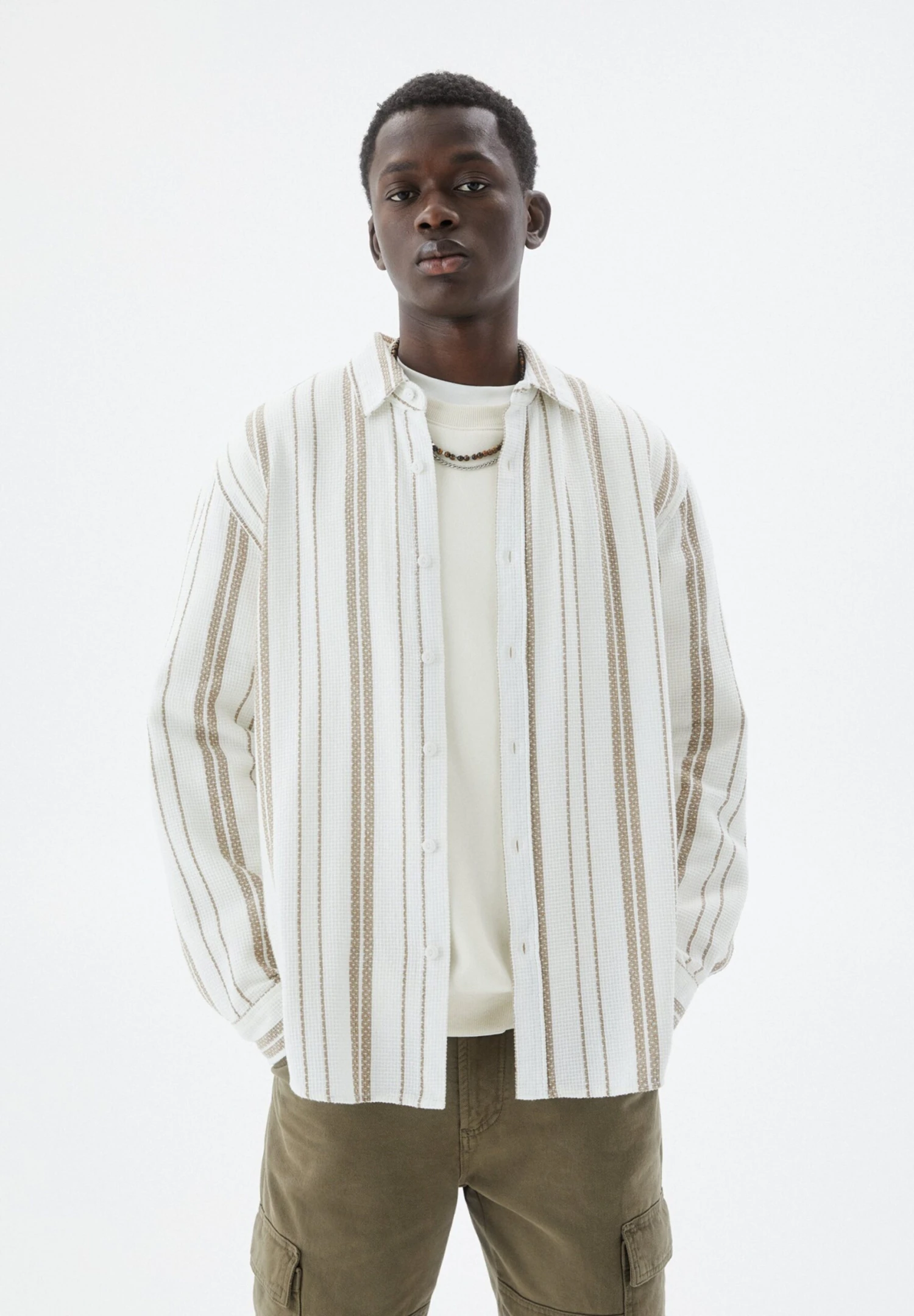 PULL & BEAR Striped Long SleeveCamiciaBeige Uomo Camicie PUC22D0KF-B11 3 PULL & BEAR Striped Long SleeveCamiciaBeige Uomo Camicie PUC22D0KF-B11