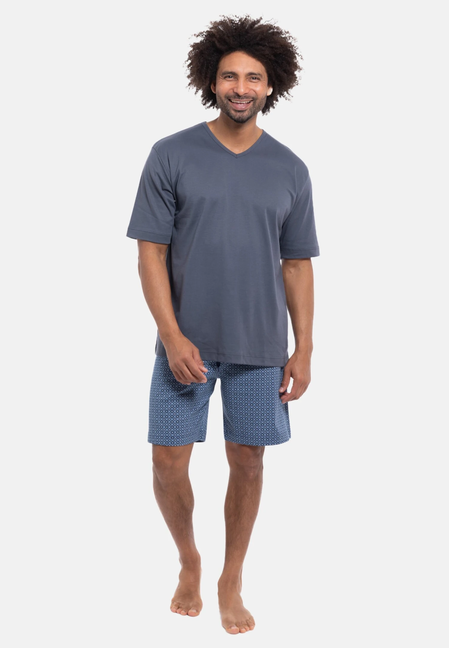 MEY Kurzarm Lounge - Nightwear Set - Pigiama - Blau Grau 4 MEY Kurzarm Lounge - Nightwear Set - Pigiama - Blau Grau - immagine 2