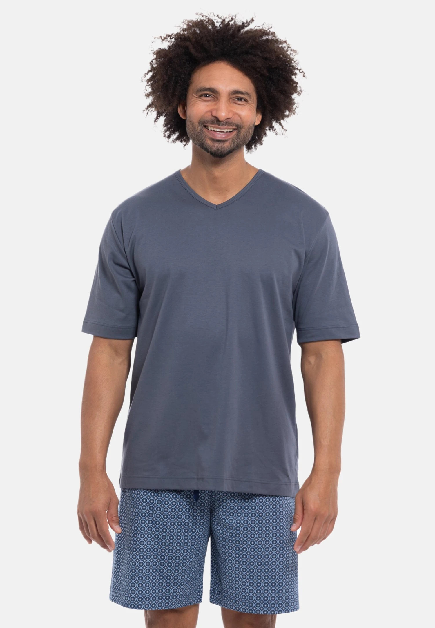 MEY Kurzarm Lounge - Nightwear Set - Pigiama - Blau Grau 3 MEY Kurzarm Lounge - Nightwear Set - Pigiama - Blau Grau