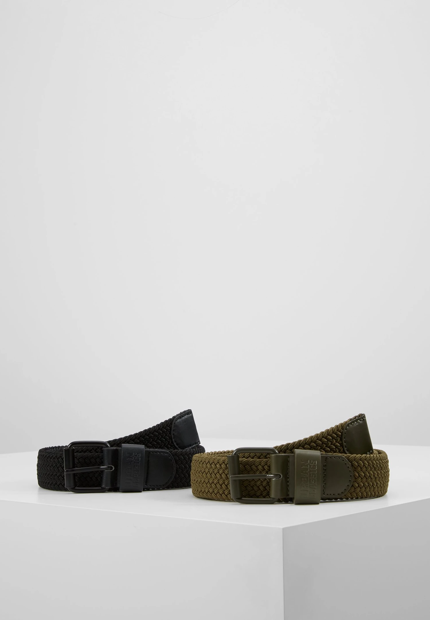 URBAN CLASSICS Elastic Belt 2 Pack - Cintura Intrecciata - Black/Olive 2 URBAN CLASSICS Elastic Belt 2 Pack - Cintura Intrecciata - Black/Olive
