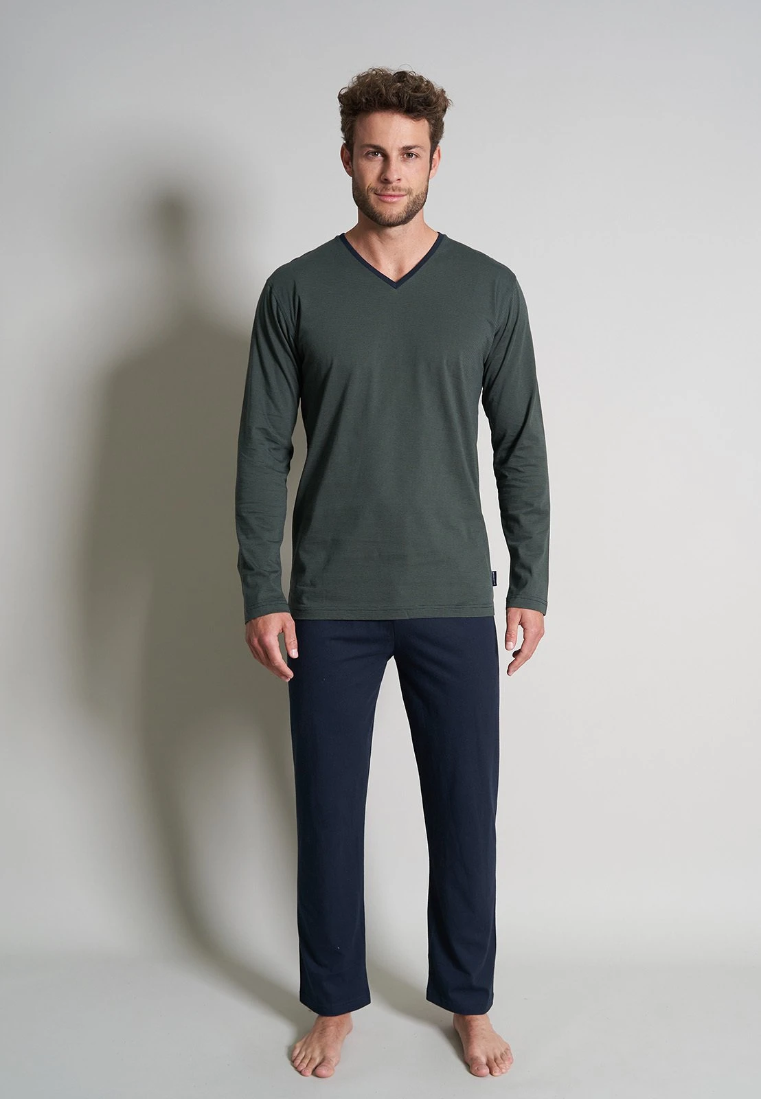 Tom Tailor V-Ausschn SetPigiamaGrün Dunkel Ringel Uomo Per La Notte TO282M00Y-M11
