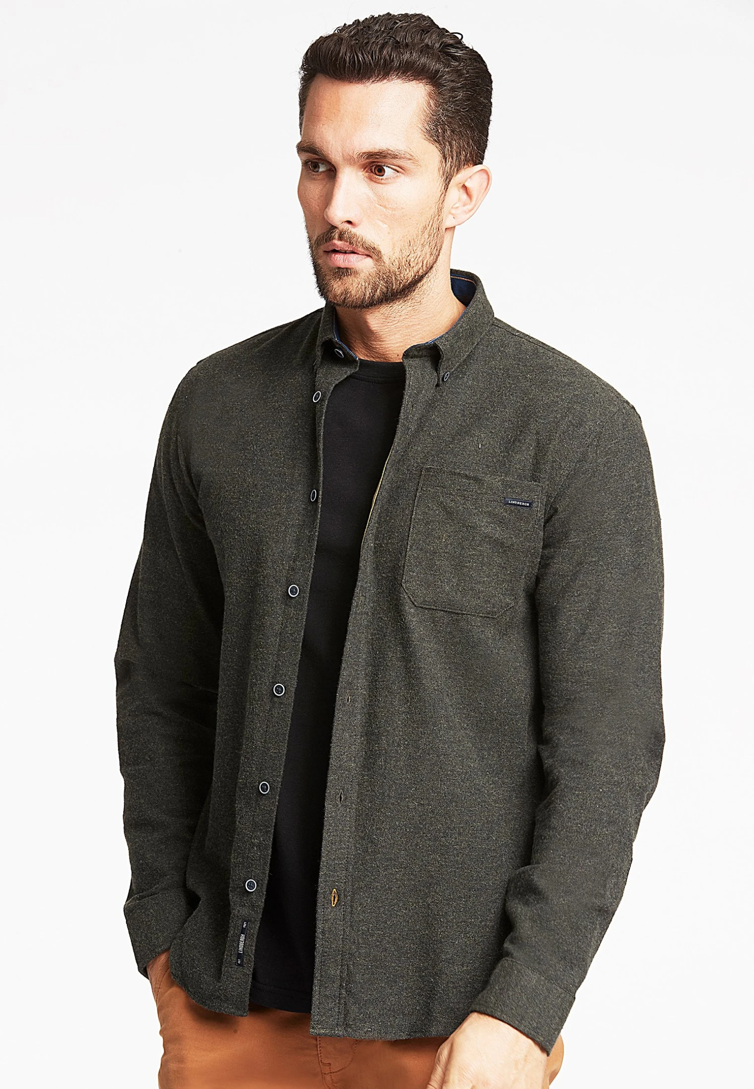 Lindbergh Brushed Ls - Camicia - Army 3 Lindbergh Brushed Ls - Camicia - Army
