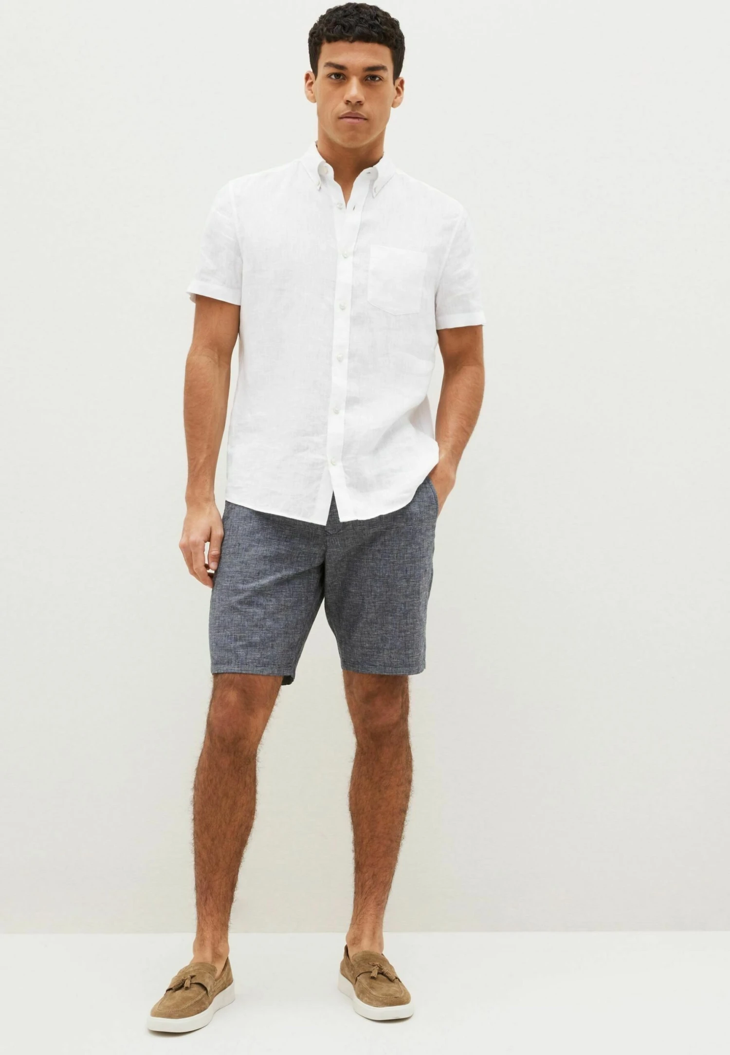 Next Regular Fit Linen Rich Shorts - Shorts - Blue Check 4 Next Regular Fit Linen Rich Shorts - Shorts - Blue Check - immagine 2
