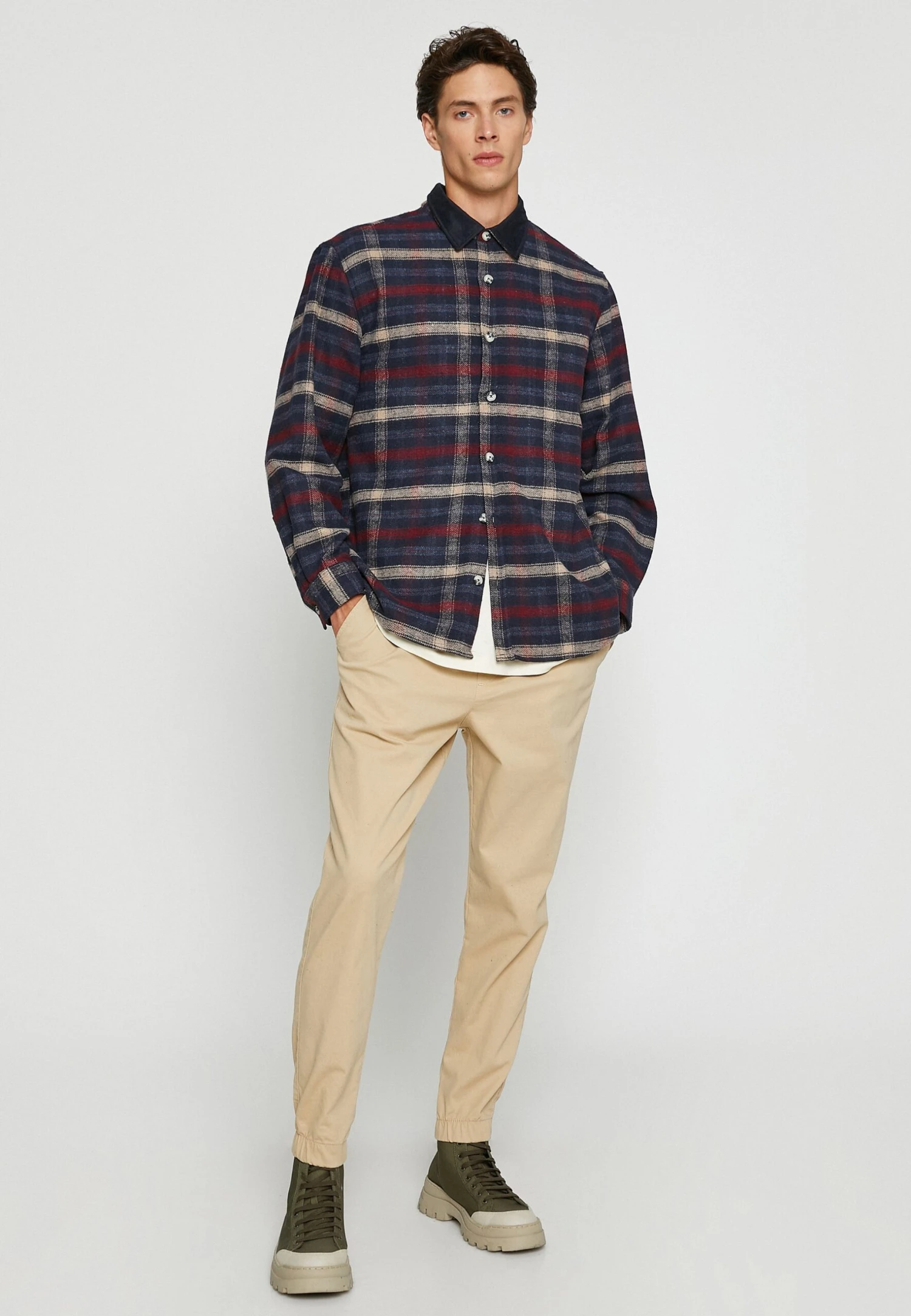Koton Check Plaid Shirt Neck Detailed - Camicia - Navy 4 Koton Check Plaid Shirt Neck Detailed - Camicia - Navy - immagine 2