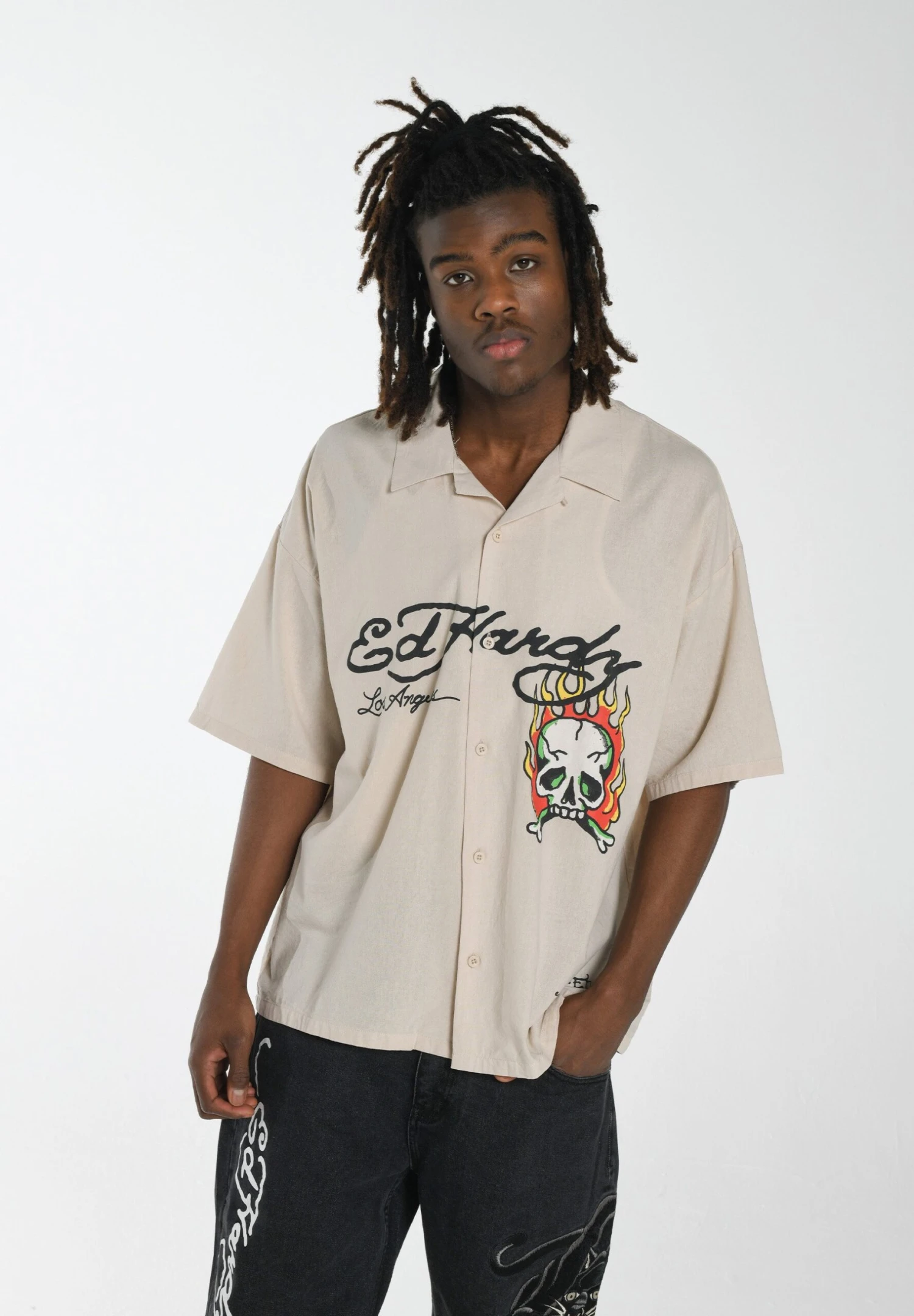 Ed Hardy Flames Camp CamiciaEcru Uomo Camicie ED222D002-B11 3 Ed Hardy Flames Camp CamiciaEcru Uomo Camicie ED222D002-B11