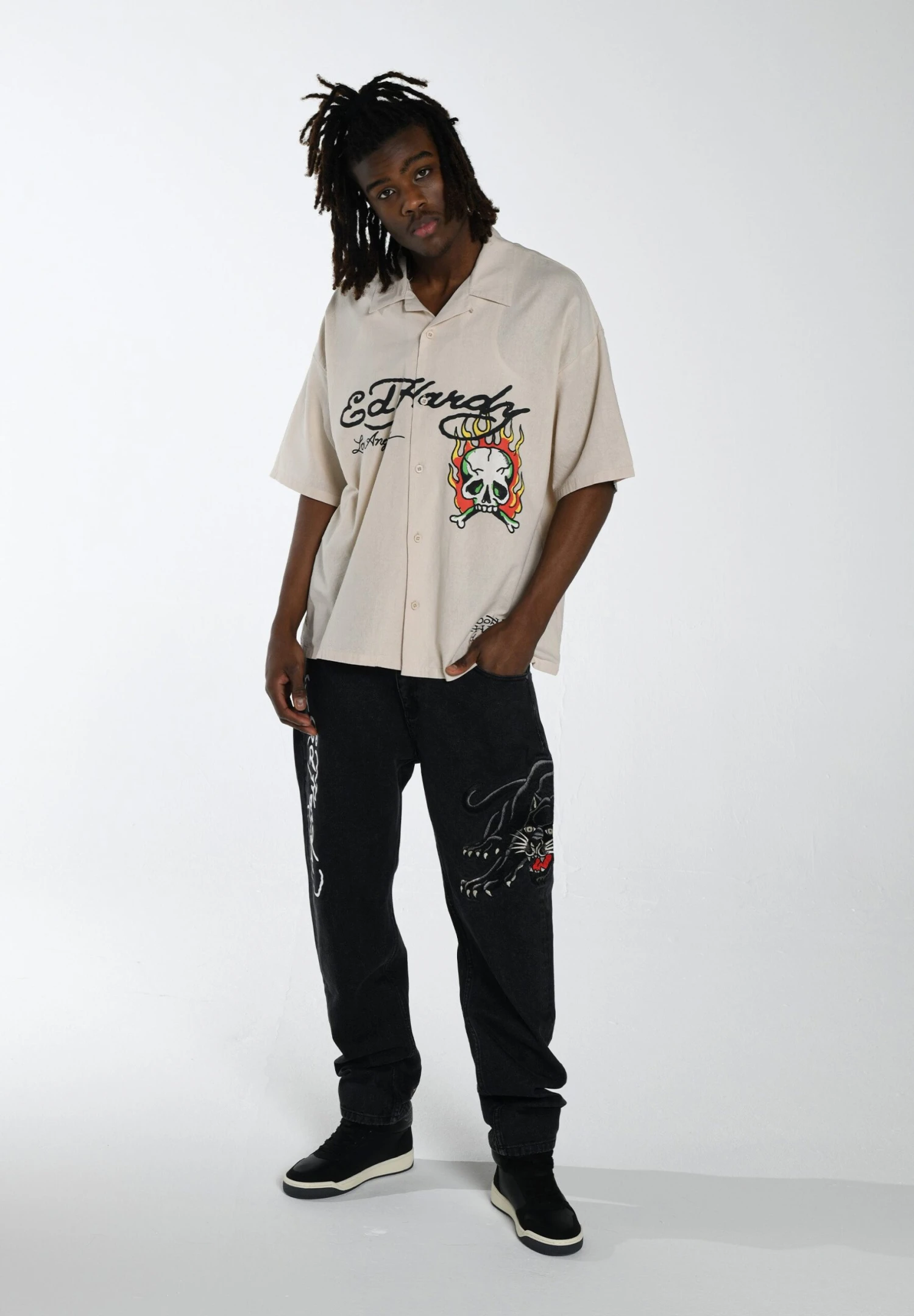 Ed Hardy Flames Camp CamiciaEcru Uomo Camicie ED222D002-B11 4 Ed Hardy Flames Camp CamiciaEcru Uomo Camicie ED222D002-B11 - immagine 2